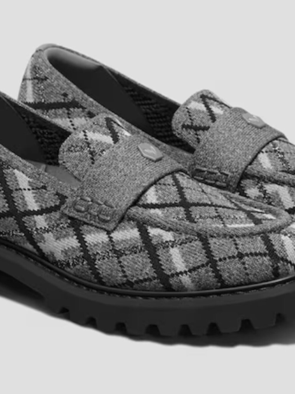 Vivaia Francesca Platform Chunky Heel Loafers Black Size 9.5 Rich Grey Plaid - Picture 2 of 5